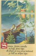Delcampe - Finland Illustration Lake Shore Hut Rowing Boat - Finnland
