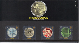 GB GREAT BRITAIN 1989 150TH ANNIVERSARY ROYAL MICROSCOPICAL SOCIETY PRESENTATION PACK No 201 +ALL INSERTS MICROSCOPES - Presentation Packs