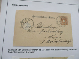 Collection Spécialisée Autriche Italie K.U.K. Monarchie Gries Bozen Vers  Wenen Wien 15/04/1890 - Brieven En Documenten