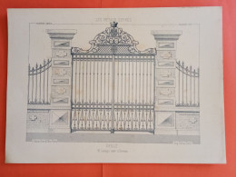 LES METAUX OUVRES 1889 LITHO FER FONTE CUIVRE ZINC " Grille Mr P Lesage Serrurier à Evreux " 1 PLANCHE - Architecture