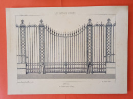 LES METAUX OUVRES 1889 LITHO FER FONTE CUIVRE ZINC " Grille Mr Leclère Serrurier A Paris " 1 PLANCHE - Architecture