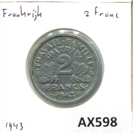 2 FRANCS 1943 FRANKREICH FRANCE Französisch Münze #AX598.D - 2 Francs