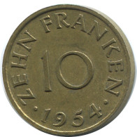10 FRANKEN 1954 SAARLAND ALEMANIA Moneda GERMANY #AD785.9.E - 10 Franchi