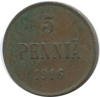 5 PENNIA 1916 FINLAND Coin RUSSIA EMPIRE #AB134.5.U - Finland
