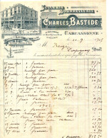 FACTURE.11.AUDE.CARCASSONNE.SELLERIE.BOURRELLERIE.CHARLES BASTIDE 15 RUE VICTOR HUGO-41 RUE DU MARCHE. - Straßenhandel Und Kleingewerbe