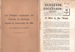 LIVRE . PAYS BASQUE . ÉVÊQUES ORIGINAIRE DU DIOCÈSE DE BAYONNE ET BULLETIN DIOCÉSAIN 1957 - Réf. N°230L - - Baskenland