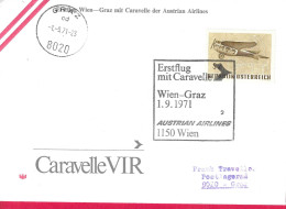 AUSTRIA - ERSTFLUG MIT CARAVELLE AUA- FROM WIEN TO GRAZ *1.9.1971* ON OFFICIAL COVER - Primeros Vuelos