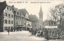 Gruss Aux Münster O. Els. * Marktplatz Mit Katholische Kirche * Landau Poussette Pram Kinderwagen - Munster