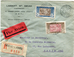 COTE D'IVOIRE LETTRE RECOMMANDEE PAR AVION DEPART GRAND-LAHOU 22 AVRIL 37 COTE D'IVOIRE POUR LA FRANCE - Cartas & Documentos