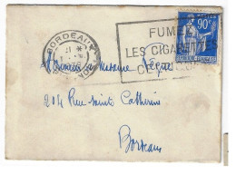 BORDEAUX Enveloppe Carte De Visite Mignonnette 90c Paix Yv 368 Ob Meca 1939 Fumez Cigarettes Celtiques - Cartas & Documentos