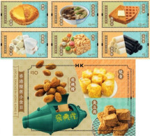 Hong Kong - 2022 - Local Snacks In Hong Kong II - Mint Stamp Pane + Souvenir Sheet With Embossing - Unused Stamps