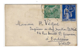 Enveloppe Carte De Visite Mignonnette 25c Mercure Vert 65c Paix Bleu Yv 365 411 - Brieven En Documenten