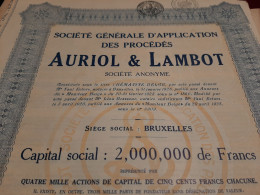 Société Générale D'Application Des Procédés Auriol & Lambot S.A. - Action De Capital De 500 Frs. Au Porteur - Avril 1928 - Industry