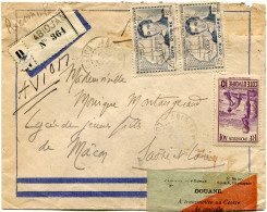 COTE D'IVOIRE LETTRE RECOMMANDEE PAR AVION AVEC ETIQUETTE " DOUANE " DEPART ABIDJAN 30 OCT 42 COTE D'IVOIRE POUR LA... - Storia Postale