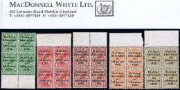 Ireland 1922 (Nov-Dec) Thom Rialtas 5-line Wide Overprint, Set Of 5 In Marginal Blocks Of 4 Fresh Mint Unmounted - Unused Stamps