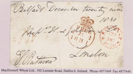 Ireland Belfast Free Mail 1830 Front To London With Fixed-year Experimental BELFAST 1830 Cds For 29 DE - Voorfilatelie