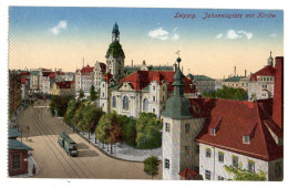 Allemagne -- LEIPZIG -- Johannisplatz Mit Kirche (tramway)   ....colorisée.... - Leipzig