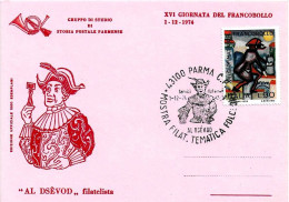 ITALIA ITALY - 1974 PARMA Mostra Filatelica Folclore AL DSEVOD Maschera Parmense Su Cartolina Speciale - 3590 - Carnevale