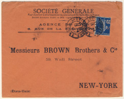 FRANCE - 1911 - Yv.140 25c Bleu Perforé SG Sur LSC De La Société Générale, Agence De Lyon Pour New-York - Covers & Documents