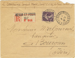 FRANCE - 1915 - LAC Recommandée Affranchie Yv.136 35c Chiffres Maigres Usage Tardif Du Secteur Postal 107 Pour Bourgoin - WW I