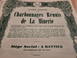 S.A. Des Charbonnages Réunis De La Minerie - Action Au Porteur - Vervier - Battice - 6 Novembre 1944. - Mines