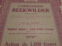 Carrosserie Beekwilder S.A. - Action De 1000 FRS. Au Porteur - Bruxelles 6 Octobre 1944. - Cars