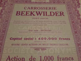 Carrosserie Beekwilder S.A. - Action De 1000 FRS. Au Porteur - Bruxelles 6 Octobre 1944. - Automovilismo