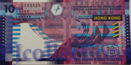 HONG KONG 10 DOLLARS 2002 PICK 400a UNC GOOD SERIAL NUMBER "333335" - Hongkong