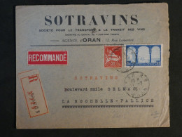 BR7 ALGERIE  BELLE LETTRE SOTRAVINS 1934  ORAN   A  LA ROCHELLE  FRANCE   + PAIRES DE TP  +AFF.  INTERESSANT + - Covers & Documents