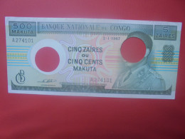 CONGO 5 ZAIRES Ou 500 MAKUTA 1967 Circuler "Annulé" ASSEZ RARE ! (B.29) - République Démocratique Du Congo & Zaïre