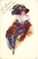 FANTAISIE - FEMMES - Femme Porte Un Chapeau A Plume - Fourure Autour De La Taille - L Landreau  - Carte Postale Ancienne - Donne