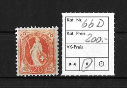 1894 - 1900 STEHENDE HELVETIA  Weisses Papier Kontrollzeichen Form B    ►SBK-66D*◄ - Unused Stamps