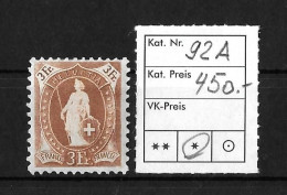 1905 - 1908 STEHENDE HELVETIA  Weisses Papier Mit Wasserzeichen     ►SBK-92A*◄ - Nuovi