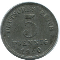 5 PFENNIG 1920 J DEUTSCHLAND Münze GERMANY #AE305.D - 5 Renten- & 5 Reichspfennig