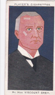 24 Rt Hon Viscount Grey  -   Straight Line Caricatures 1926 - Players Cigarette Card - Player's