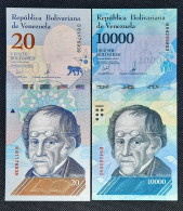 BILLETES 20 Y 10000 BOLIVARES SIMON RODRIGUEZ - VENEZUELA SC / UNC - Venezuela