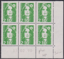 FRANCE N° 2622** TD6  MARIANNE DE BRIAT COIN DATE 13/2/90 VARIETE PHOSPHORE SUR BORD DE FEUILLEV - 1990-1999