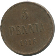 5 PENNIA 1916 FINLAND Coin RUSSIA EMPIRE #AB209.5.U - Finland