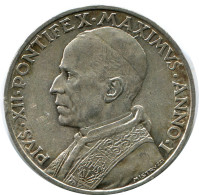 5 LIRE 1939 VATICAN Coin Pius XII (1939-1958) Silver #AH363.13.U - Vatican