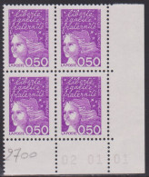 FRANCE N° 3088** MARIANNE DE LUQUET COIN DATE 2/1/01 - 1990-1999