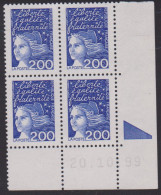 FRANCE N° 3090** MARIANNE DE LUQUET COIN DATE 20/10/99 - 1990-1999