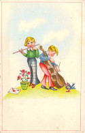 FANTAISIE - Fille - Jeune Homme - Instruments De Musique - Violons - Fleurs - Carte Postale Ancienne - Femmes