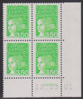 FRANCE N° 3092** MARIANNE DE LUQUET COIN DATE 12/3/01 - 1990-1999