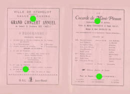 STAVELOT 1926 Salle Du Casino Fanfare Royale D'Orphée  La Cocarde De Mimi-Pinson - Programmes