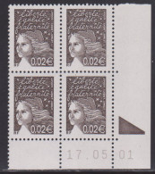 FRANCE N° 3444** MARIANNE DE LUQUET COIN DATE 17/5/01 - 1990-1999