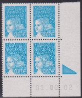 FRANCE N° 3453**  MARIANNE DE LUQUET COIN DATE 1/2/02 - 2000-2009