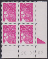 FRANCE N° 3454**  MARIANNE DE LUQUET COIN DATE 20/3/02 - 2000-2009