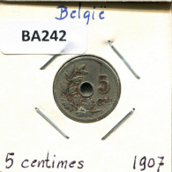 5 CENTIMES 1907 DUTCH Text BÉLGICA BELGIUM Moneda #BA242.E - 5 Cent