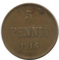 5 PENNIA 1916 FINLANDIA FINLAND Moneda RUSIA RUSSIA EMPIRE #AB265.5.E - Finland