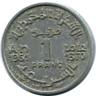 1 FRANC 1951 MAROC MOROCCO Islamique Pièce #AH695.3.F - Morocco